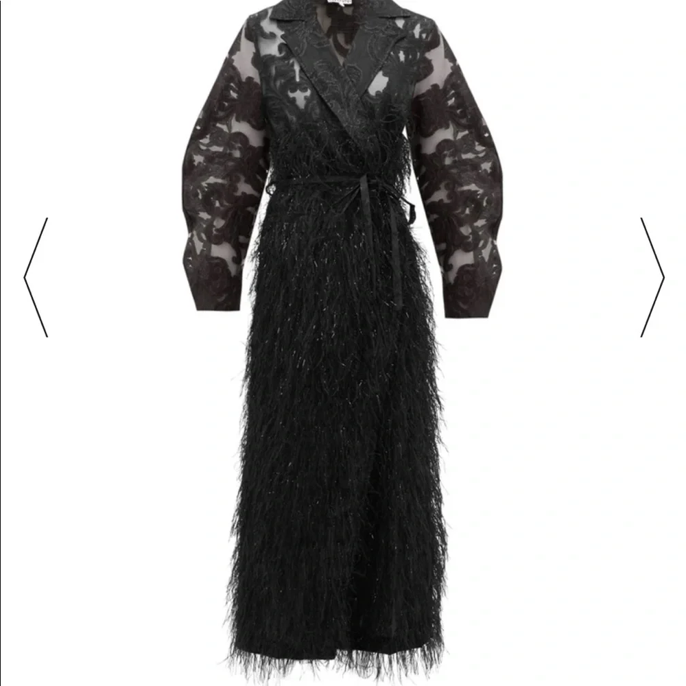 GANNI Feathered-Skirt Brocade-Organza CoatDress - Picture 3 of 9